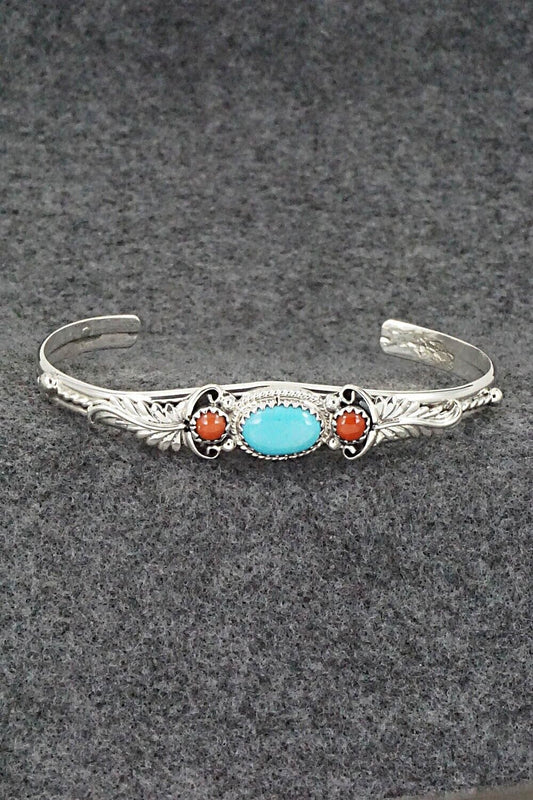 Turquoise, Coral & Sterling Silver Bracelet - Alice Rose Saunders