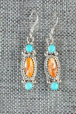 Turquoise, Spiny Oyster and Sterling Silver Earrings - Harris Largo
