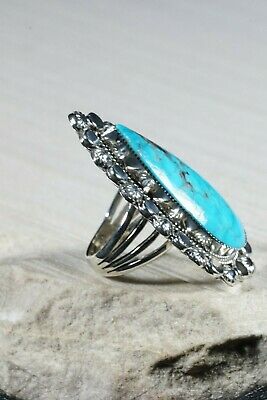 Navajo Turquoise and Sterling Silver Ring - Gregg Yazzie - Size 7.75 - High Lonesome Trading