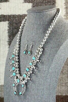 Turquoise & Sterling Silver Squash Blossom and Earrings - Phil Garcia