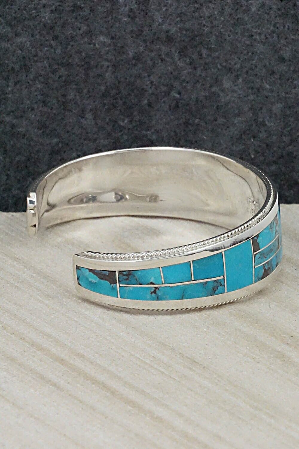 Turquoise & Sterling Silver Inlay Bracelet - Rickel Booqua