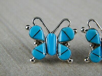 Zuni Turquoise & Sterling Silver Butterfly Earrings - Sylvin Noche - High Lonesome Trading