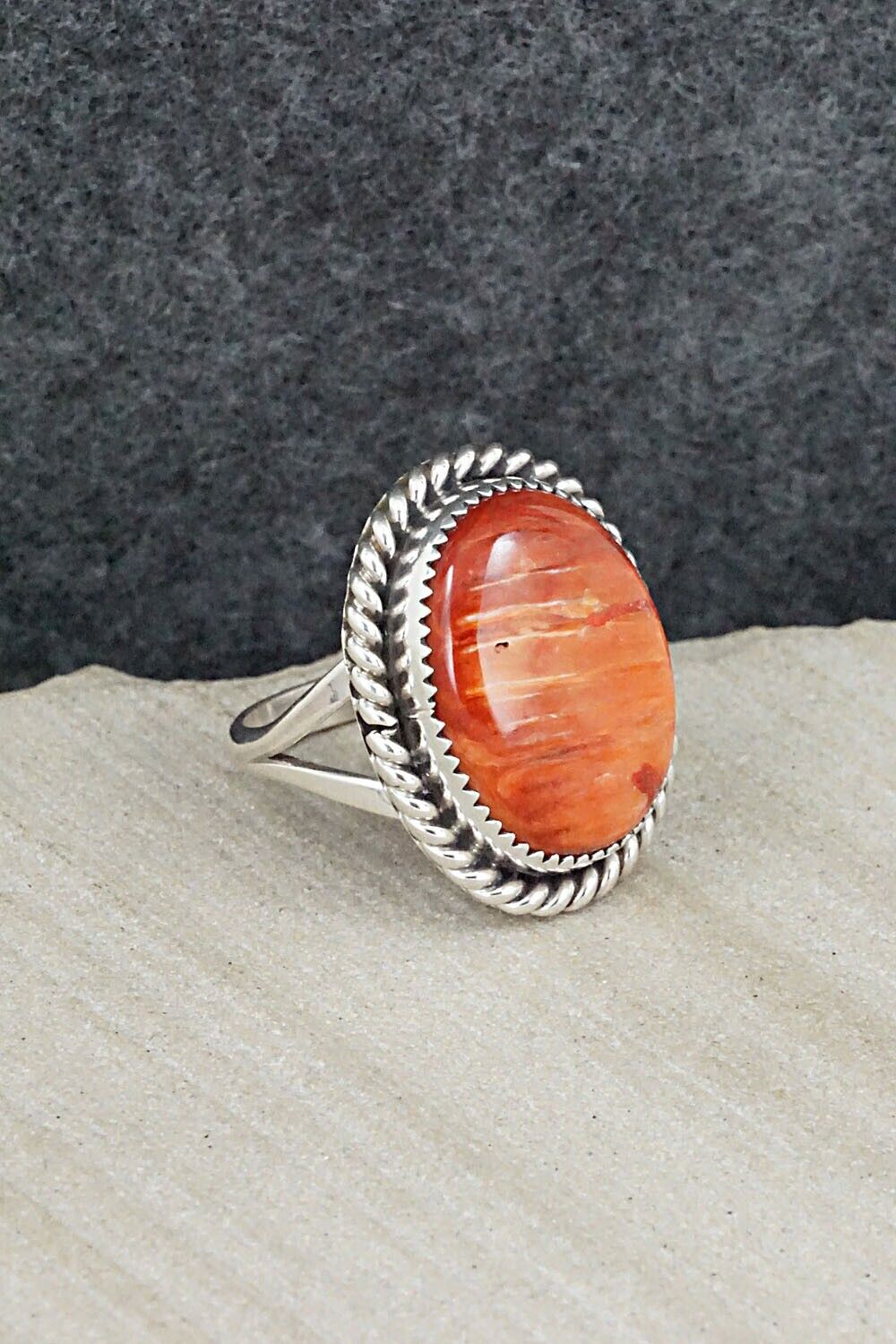 Spiny Oyster & Sterling Silver Ring - Benjamin Martinez - Size 7