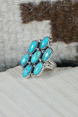 Navajo 7 Stone Turquoise and Sterling Silver Ring - Roberta Begay - 8
