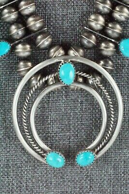 Turquoise & Sterling Silver Squash Blossom and Earrings - Leon Kirlie