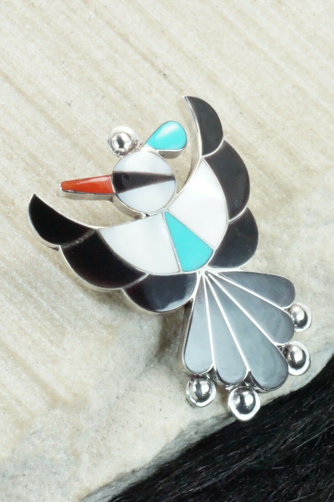 Multi Stone & Sterling Silver Inlay Pendant/ Pin - Leavus Ahiyite