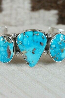 Navajo 7 Stone Turquoise and Sterling Silver Bracelet - Thomas Yazzie - High Lonesome Trading