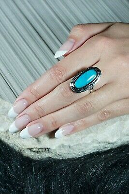 Navajo Turquoise and Sterling Silver Ring - Andrew Vandever - Size 8.5 - High Lonesome Trading