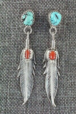 Turquoise, Coral & Sterling Silver Earrings - Annie Spencer
