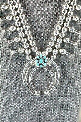 Turquoise & Sterling Silver Squash Blossom & Earrings - Leon Kirlie - High Lonesome Trading