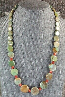 Turquoise, Coral & Sterling Silver Necklace - Navajo