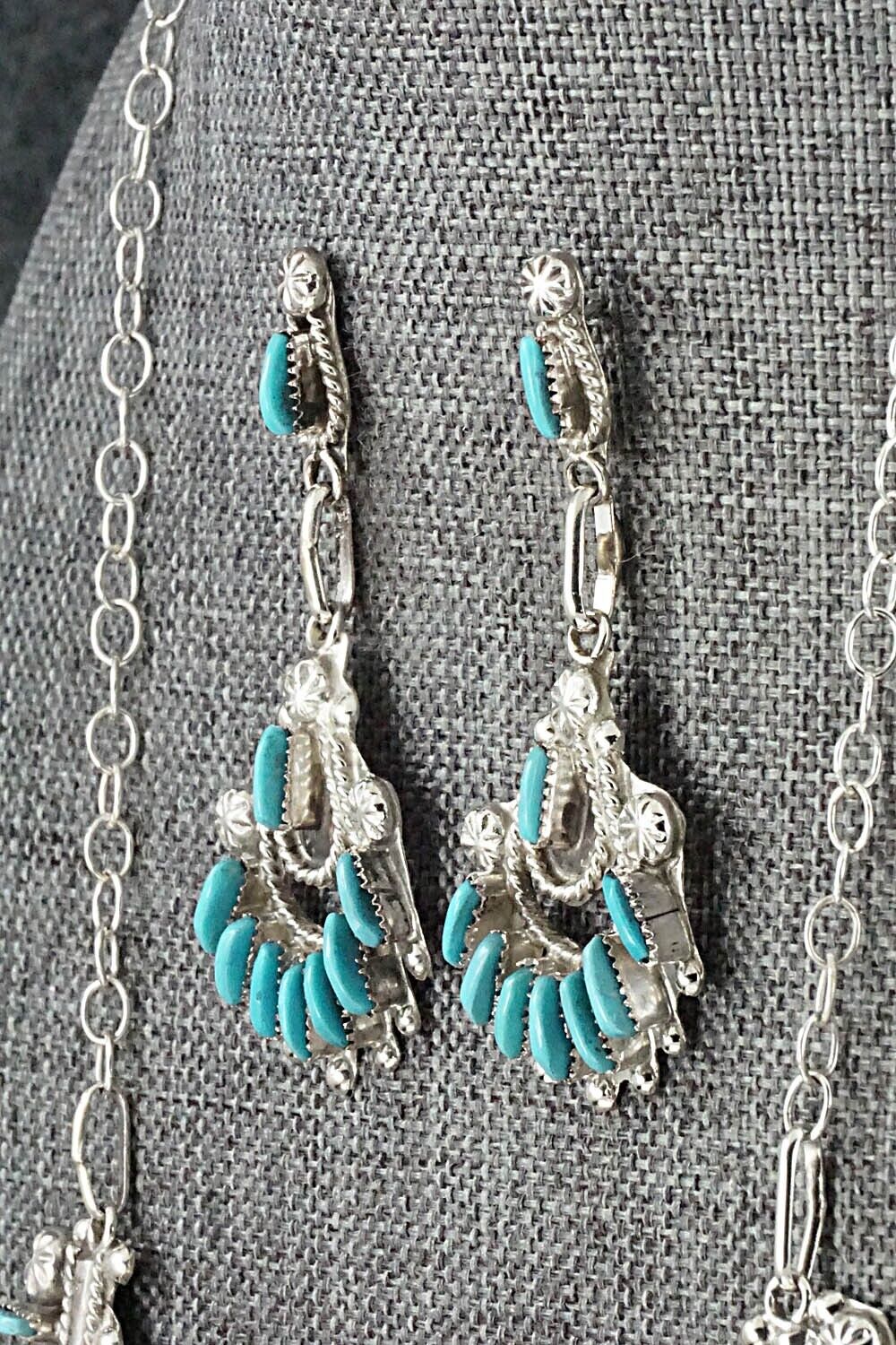 Turquoise & Sterling Silver Necklace and Earrings Set - Bernadette Wyaco