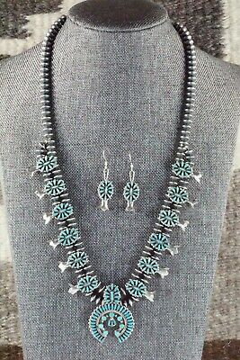 Turquoise & Sterling Silver Squash Blossom Set - Lorena Peina