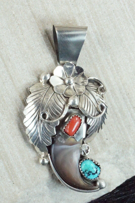 Turquoise, Coral & Sterling Silver Pendant - Jerry Thompson