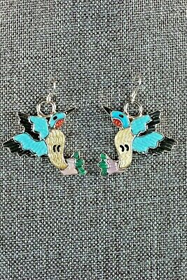 Zuni Multi Stone Inlay & Sterling Silver Hummingbird Earrings - Tamara Pinto - High Lonesome Trading