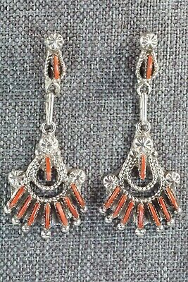 Coral & Sterling Silver Earrings - Bernadette Wyaco