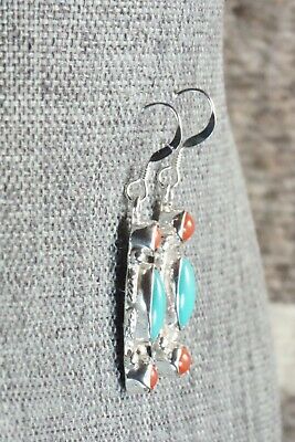 Turquoise, Coral and Sterling Silver Earrings - Harris Largo