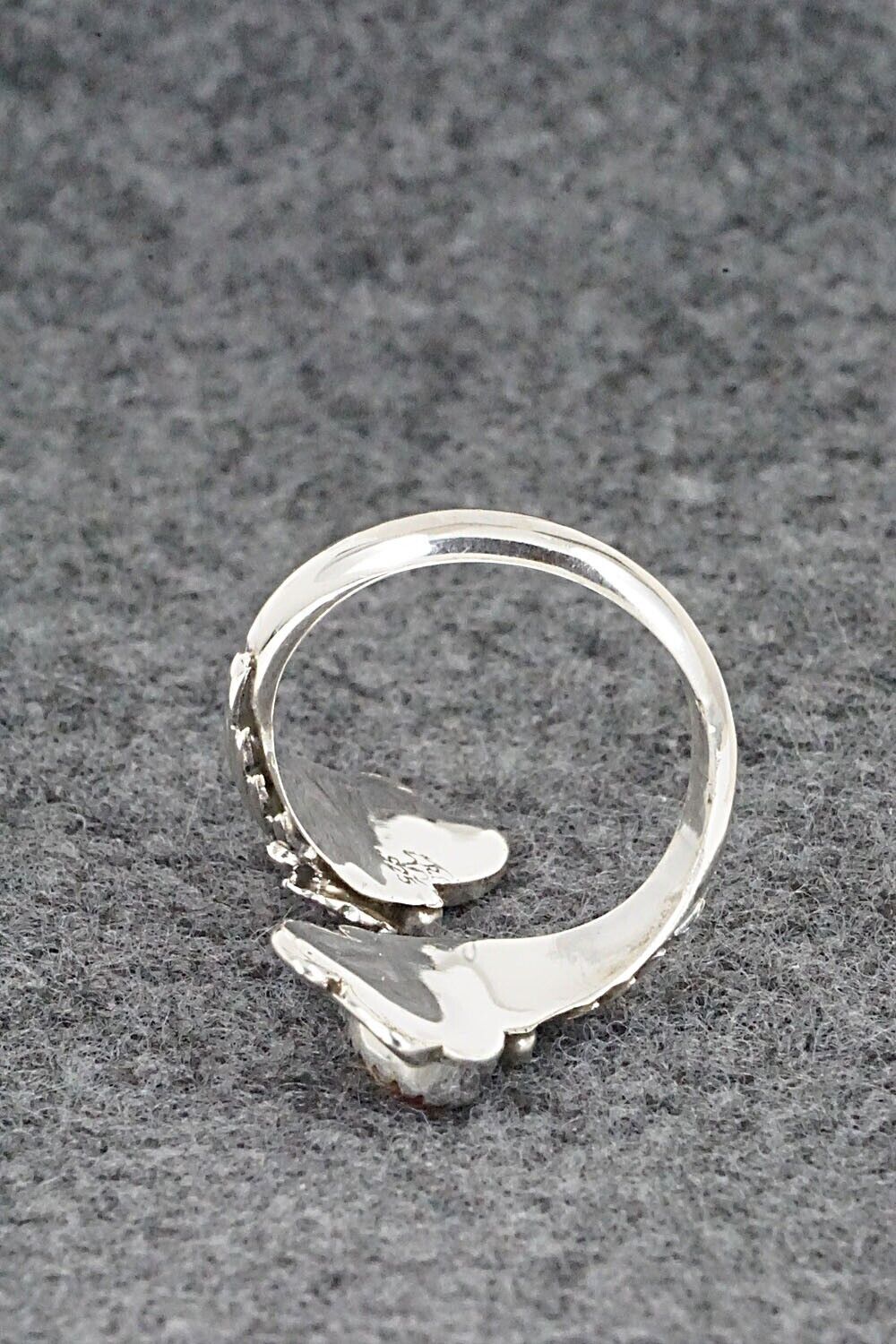 Coral and Sterling Silver Ring - Etta Belin - Size 6.5