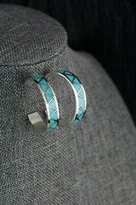 Zuni Turquoise & Sterling Silver Hoop Earrings - Tina Haloo - High Lonesome Trading
