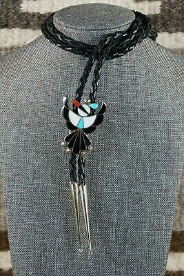 Zuni Turquoise & Sterling Silver Thunderbird Bolo Tie - Leavus Ahiyite - High Lonesome Trading
