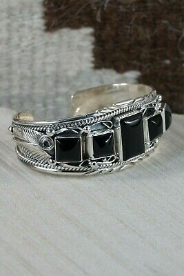Navajo 5 Stone Onyx & Sterling Silver Bracelet - Davey Morgan - High Lonesome Trading