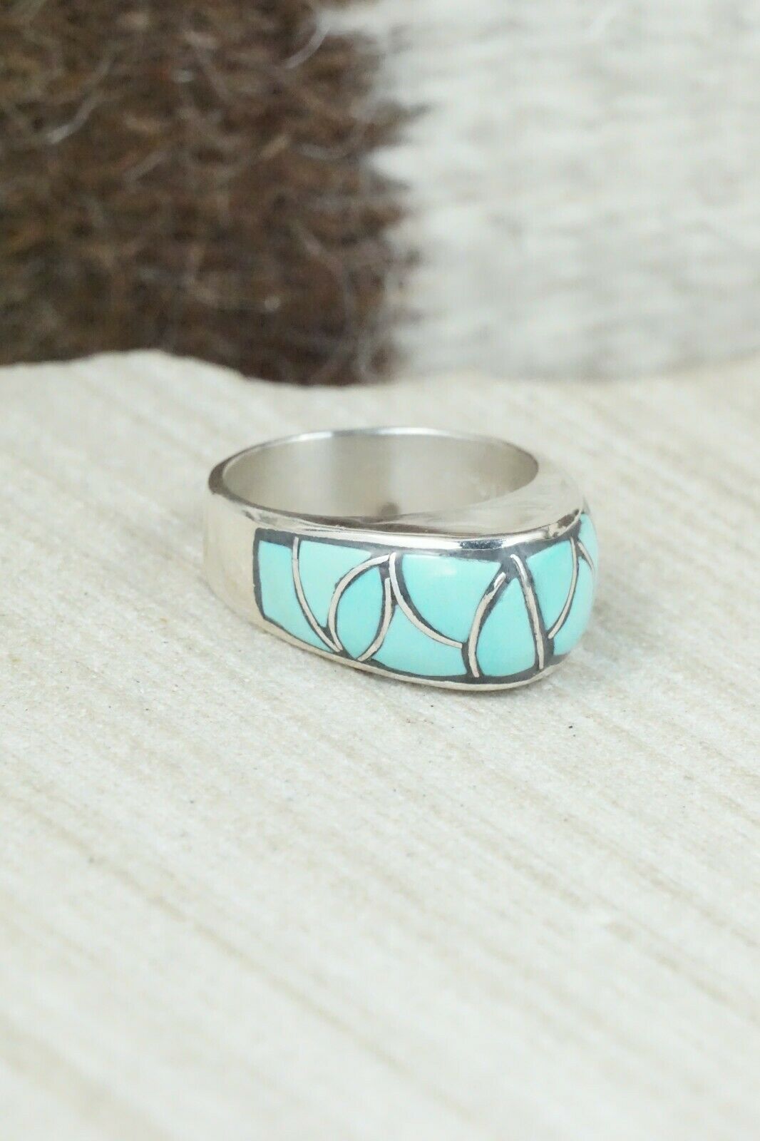 Turquoise & Sterling Silver Ring - Orena Leekya - Size 5.75