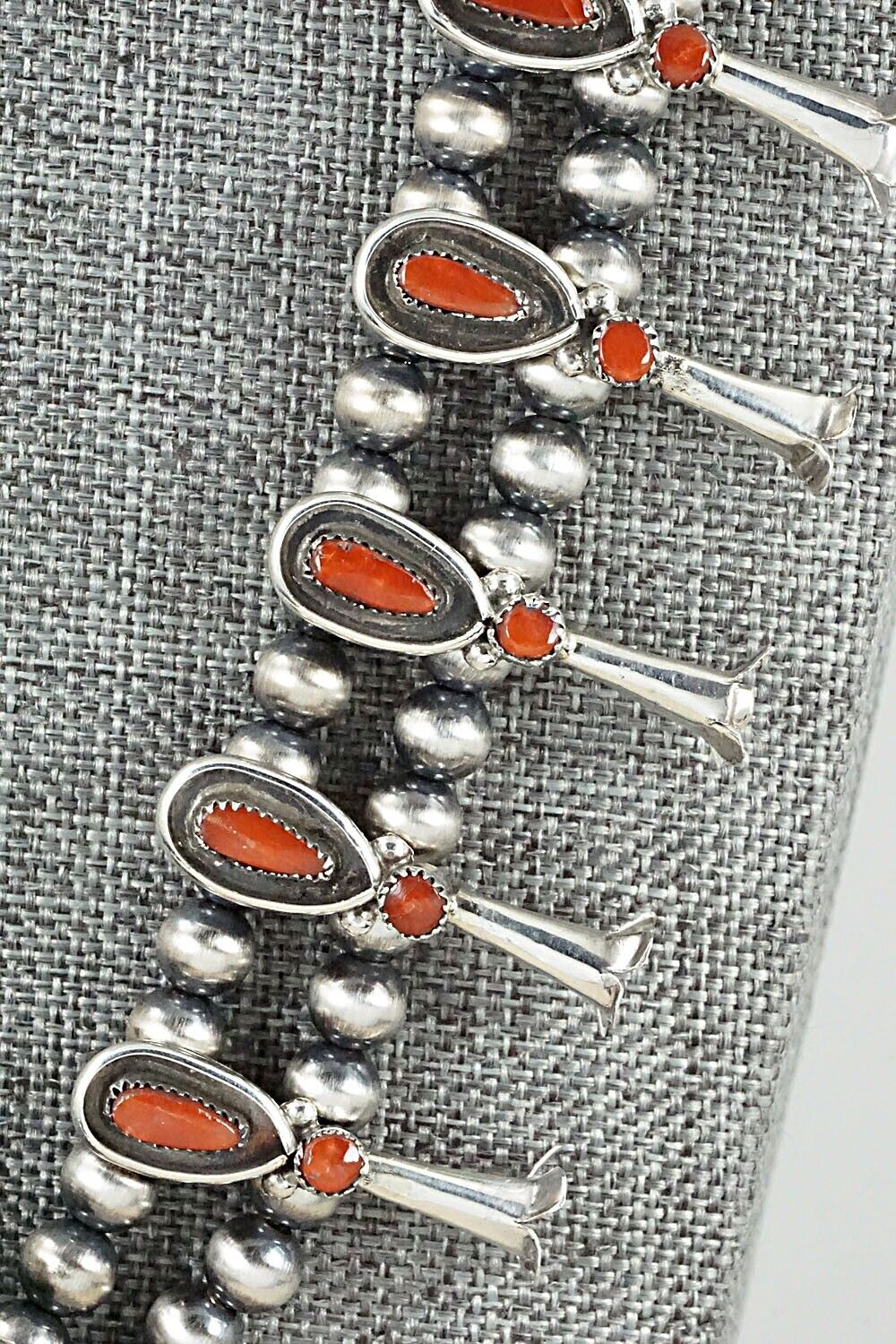 Coral & Sterling Silver Squash Blossom Set - Viola Bobelu