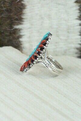 Zuni Coral and Sterling Silver Ring - Edmund Cooeyate - Size 6 - High Lonesome Trading