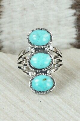 Turquoise & Sterling Silver Ring - Sheena Jack - Size 7.75