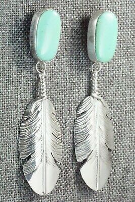 Turquoise & Sterling Silver Feather Earrings - Ben Begay - High Lonesome Trading
