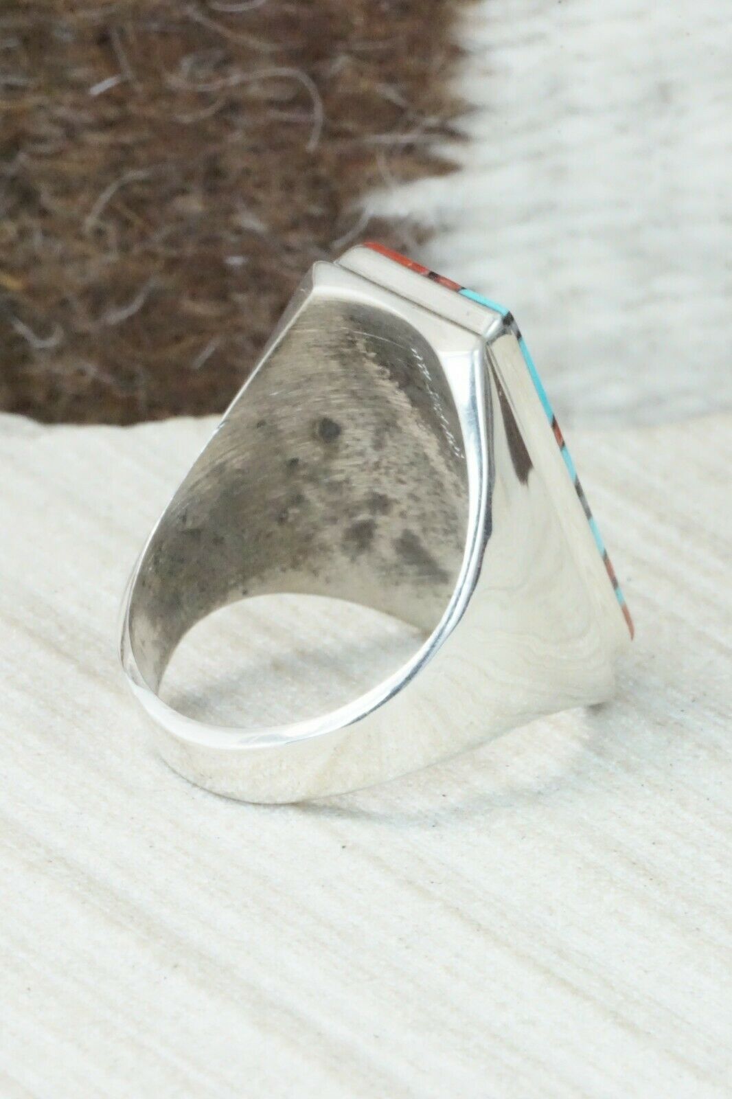 Multi Stone & Sterling Silver Ring - Herbert Kallestewa - Size 10.5