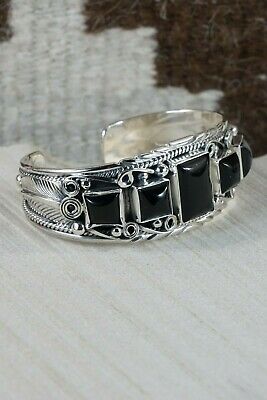 Navajo 5 Stone Onyx & Sterling Silver Bracelet - Davey Morgan - High Lonesome Trading
