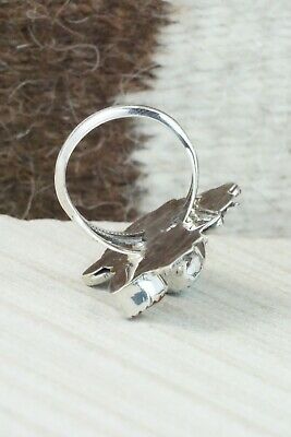 Turquoise, Coral & Sterling Silver Ring - Harry Yazzie - Size 9.25