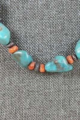 Navajo Turquoise, Spiny Oyster & Sterling Silver Necklace - Native American
