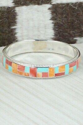 Turquoise, Spiny Oyster & Sterling Silver Bangle Bracelet - Ricky Booqua - High Lonesome Trading