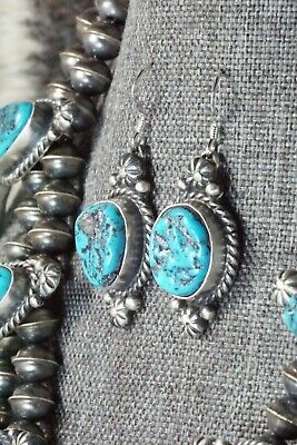 Turquoise & Sterling Silver Squash Blossom and Earrings - Vernon Johnson