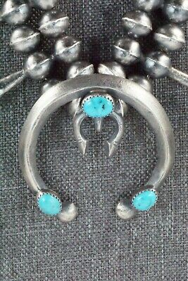Turquoise & Sterling Silver Squash Blossom and Earrings - Gilbert Martin