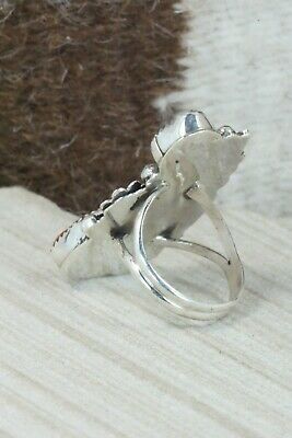 Turquoise, Coral & Sterling Silver Ring - Shirley Largo - Size 9