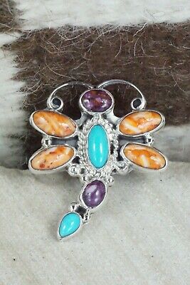 Spiny Oyster & Sterling Silver Dragonfly Ring - Bobby Platero - Size 9.25