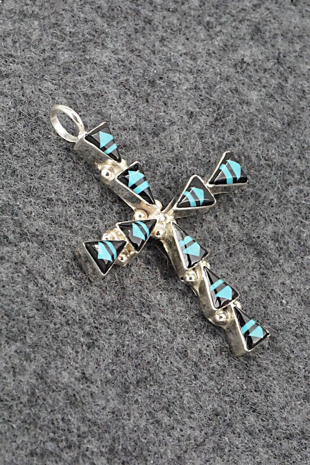 Turquoise, Onyx & Sterling Silver Pendant - Francine Chapito