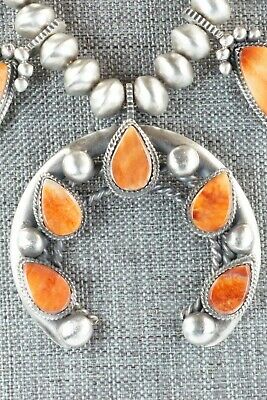 Spiny Oyster & Sterling Silver Squash Blossom and Earrings - Selina Warner