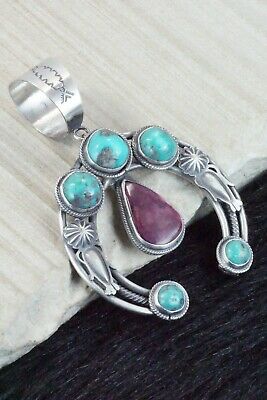 Turquoise, Spiny Oyster & Sterling Silver Pendant - Navajo