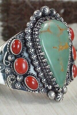 Royston Turquoise, Coral & Sterling Silver Bracelet - Regana Begay