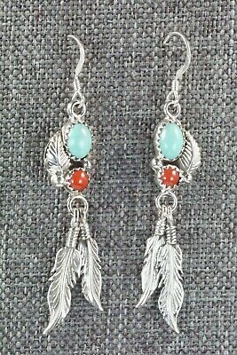 Turquoise, Coral & Sterling Silver Earrings - Annie Spencer