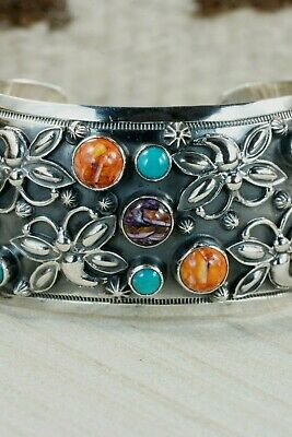 Navajo Sterling Silver & Spiny Oyster and Turquoise Bracelet - Raymond Delgarito