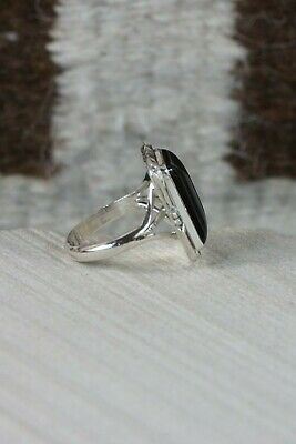 Navajo Onyx and Sterling Silver Ring - Amos Begay - Size 8.5 - High Lonesome Trading