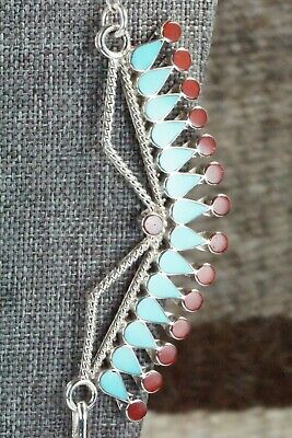 Turquoise, Coral & Sterling Silver Necklace - Fadrian Bowannie