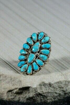 Navajo Turquoise and Sterling Silver Ring - Justina Wilson - Size 7.25 - High Lonesome Trading