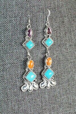 Turquoise, Spiny Oyster & Sterling Silver Earrings
