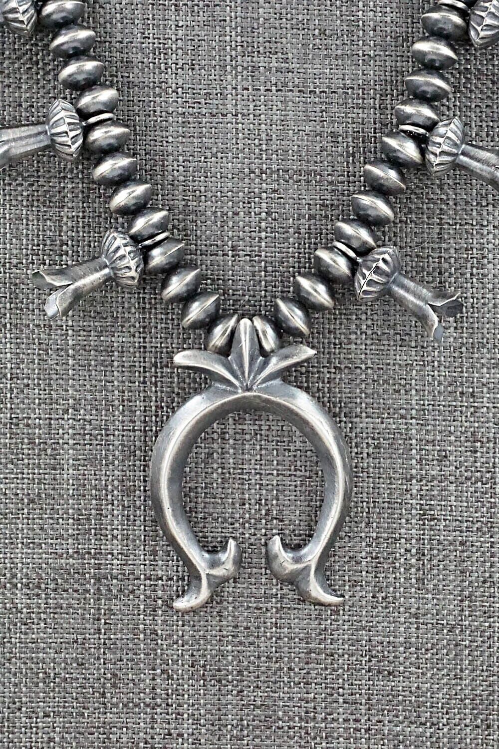 Sterling Silver Navajo Pearl Squash Blossom Necklace - Presley Haley